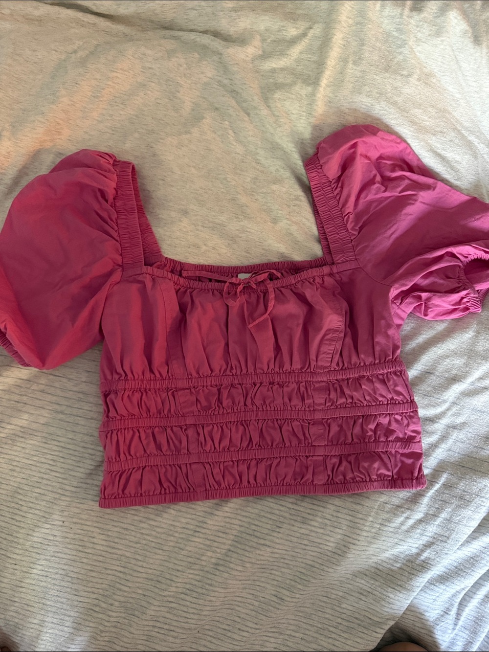Sunday Best Bright Pink Smocked Puff Sleeve Crop Top